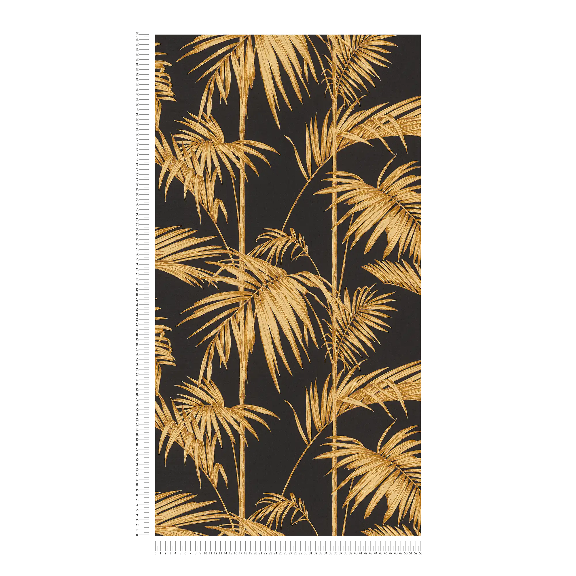             Carta da parati naturale Foglie di palma, bambù - Oro, nero, arancione
        