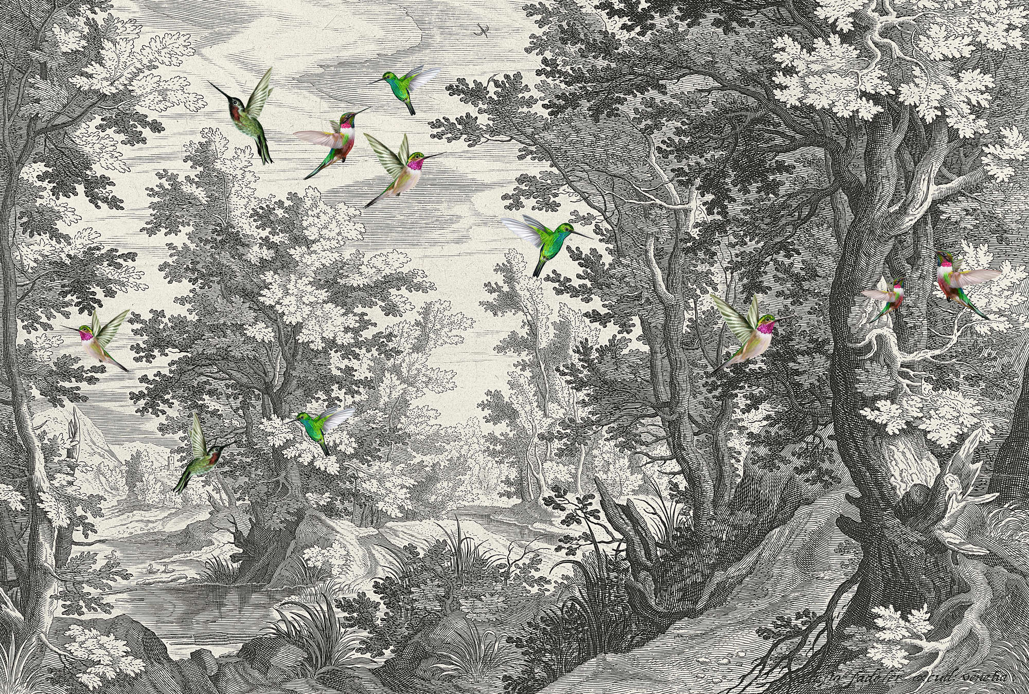             Fancy Forest 1 - Impresión de Tipo de Pared de Paisaje con Pájaros
        