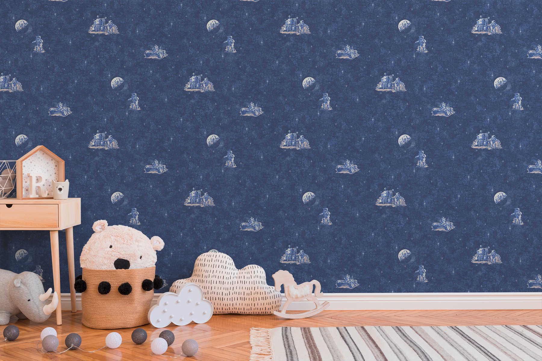             Kinderkamer behang astronaut, ruimte & sterren - blauw, wit
        