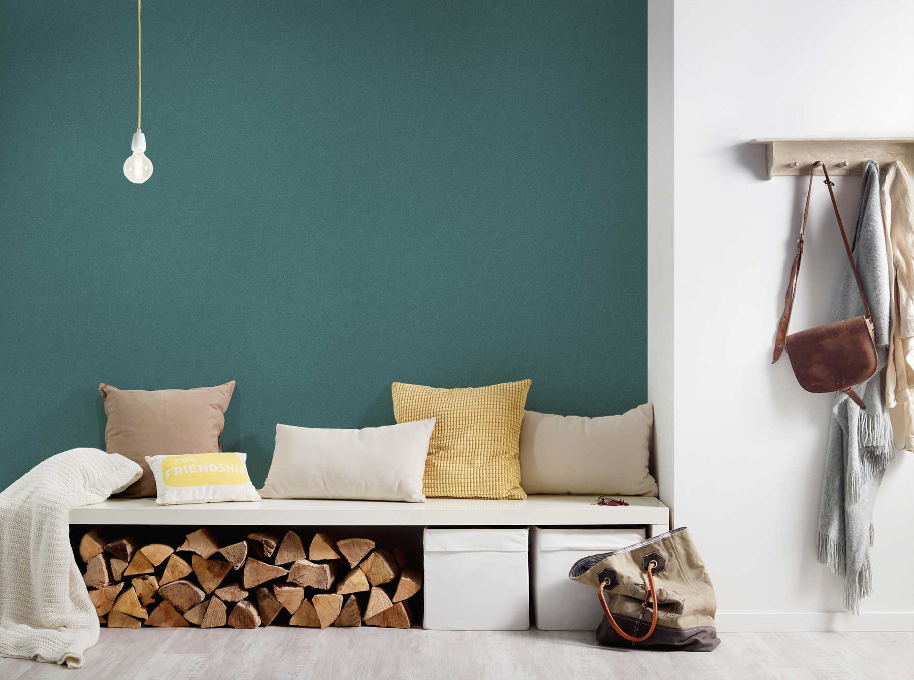             Plain wallpaper with linen look, textured - green, blue
        