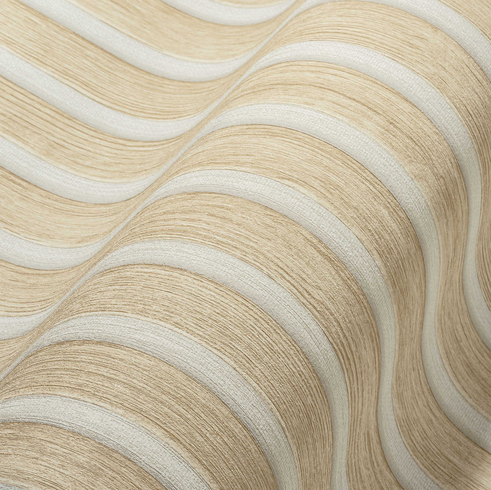             Wooden wallpaper in acoustic panel look - beige, white
        