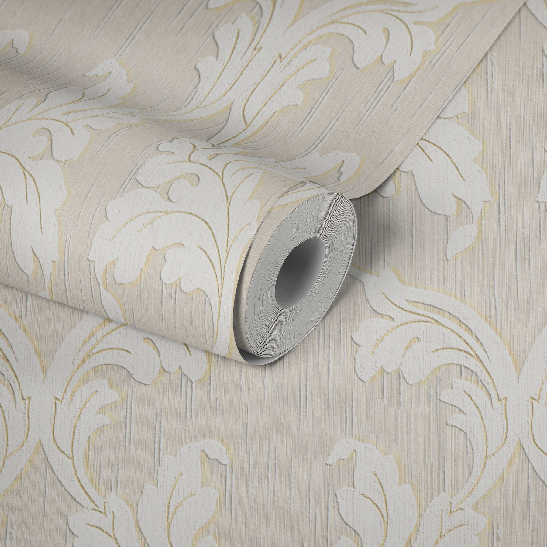             papier peint en papier textile premium avec ornement rinceaux - beige, crème, or
        