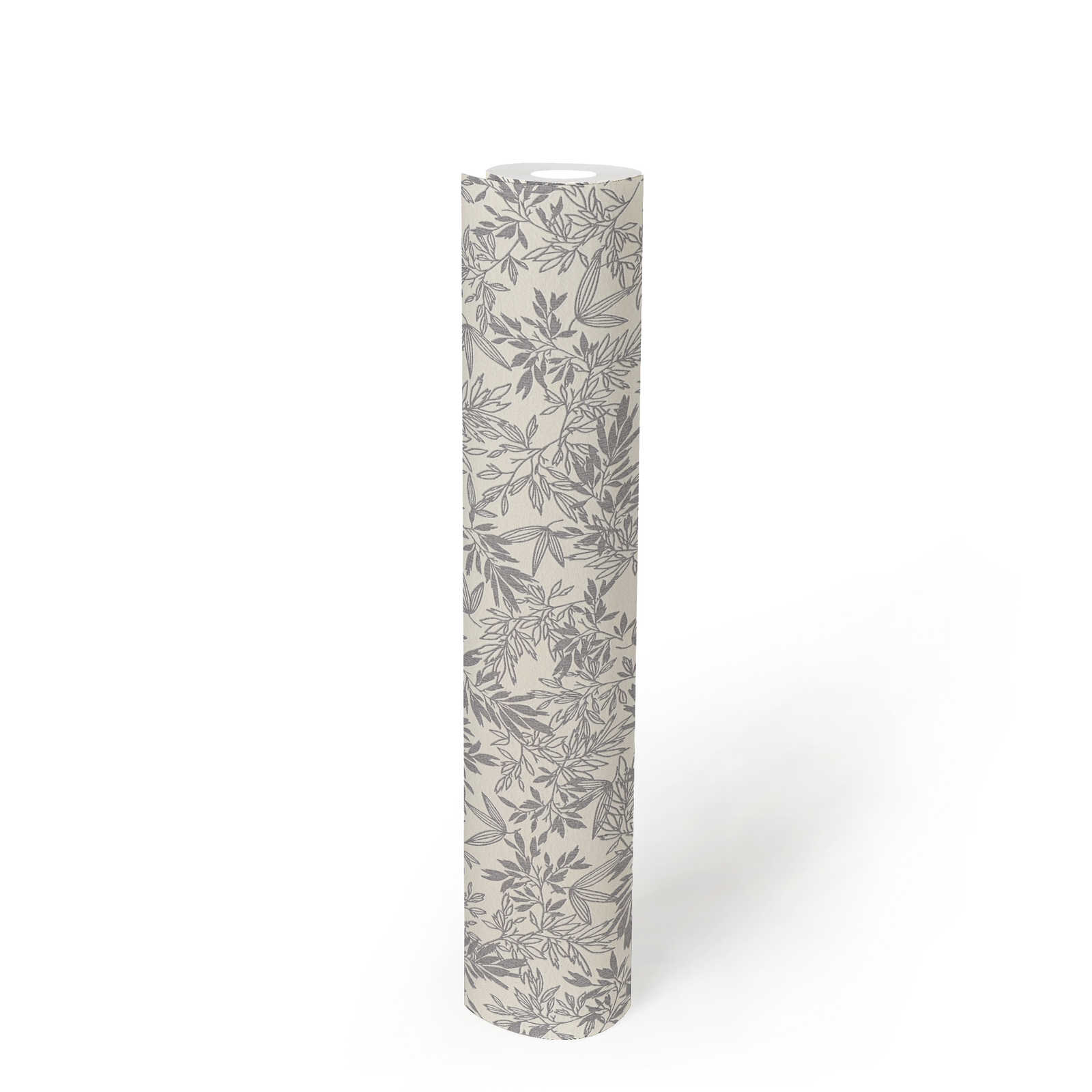             Floral wallpaper with leaves pattern in matt - grey, white
        