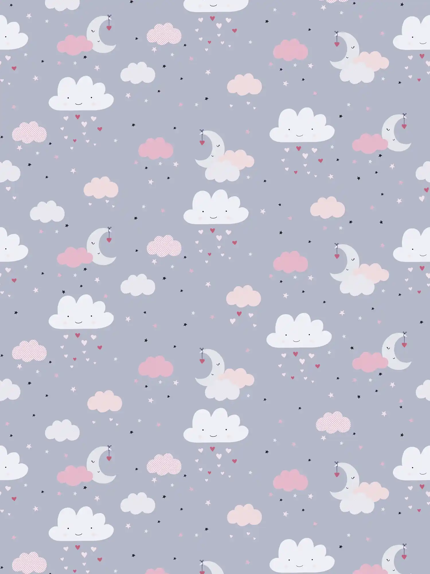         Nursery wallpaper girl night sky - grey, pink, beige
    