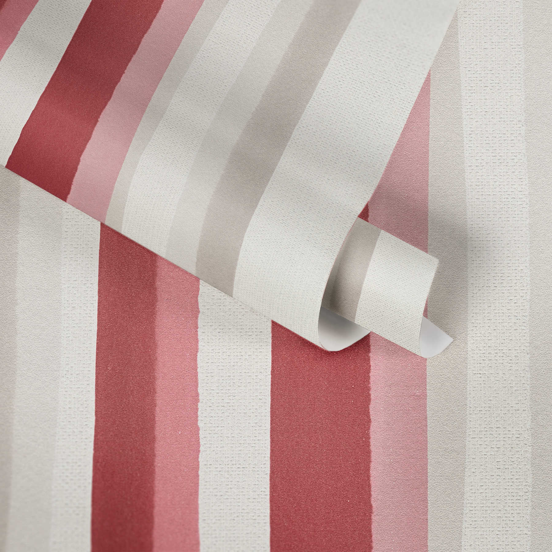             Non-woven wallpaper striped with colourful lines - beige, red
        