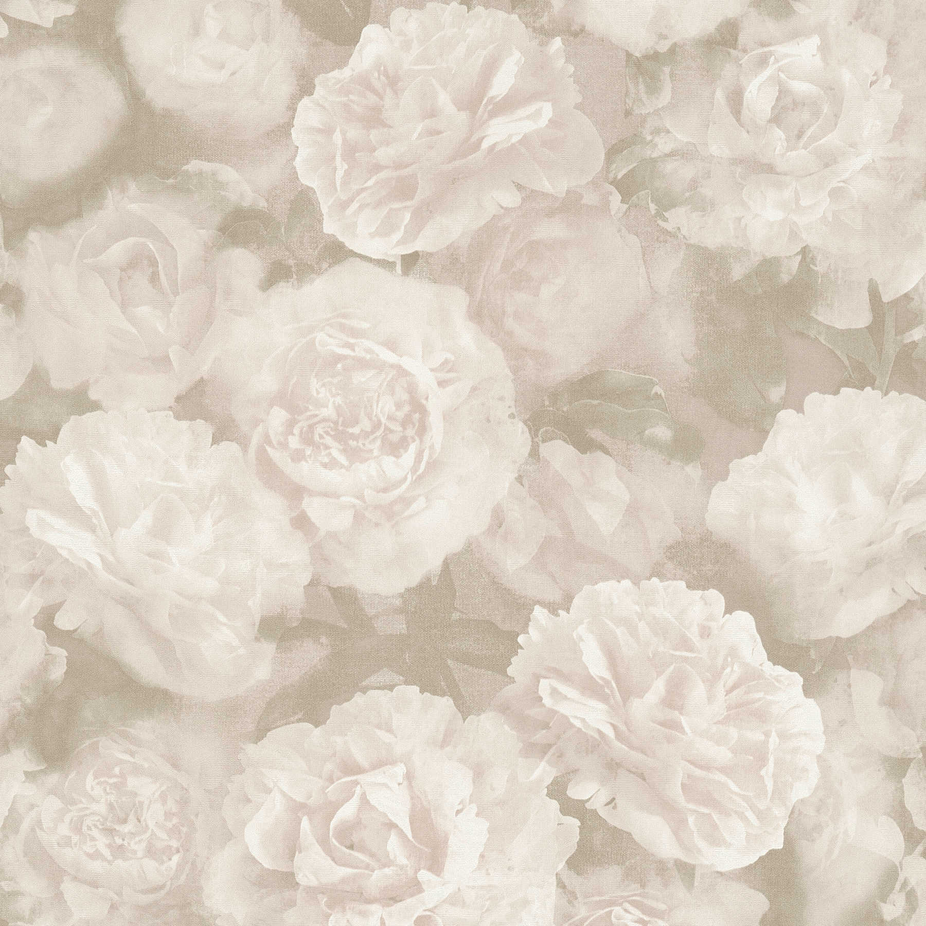         Vintage look floral wallpaper roses - beige, cream, white
    