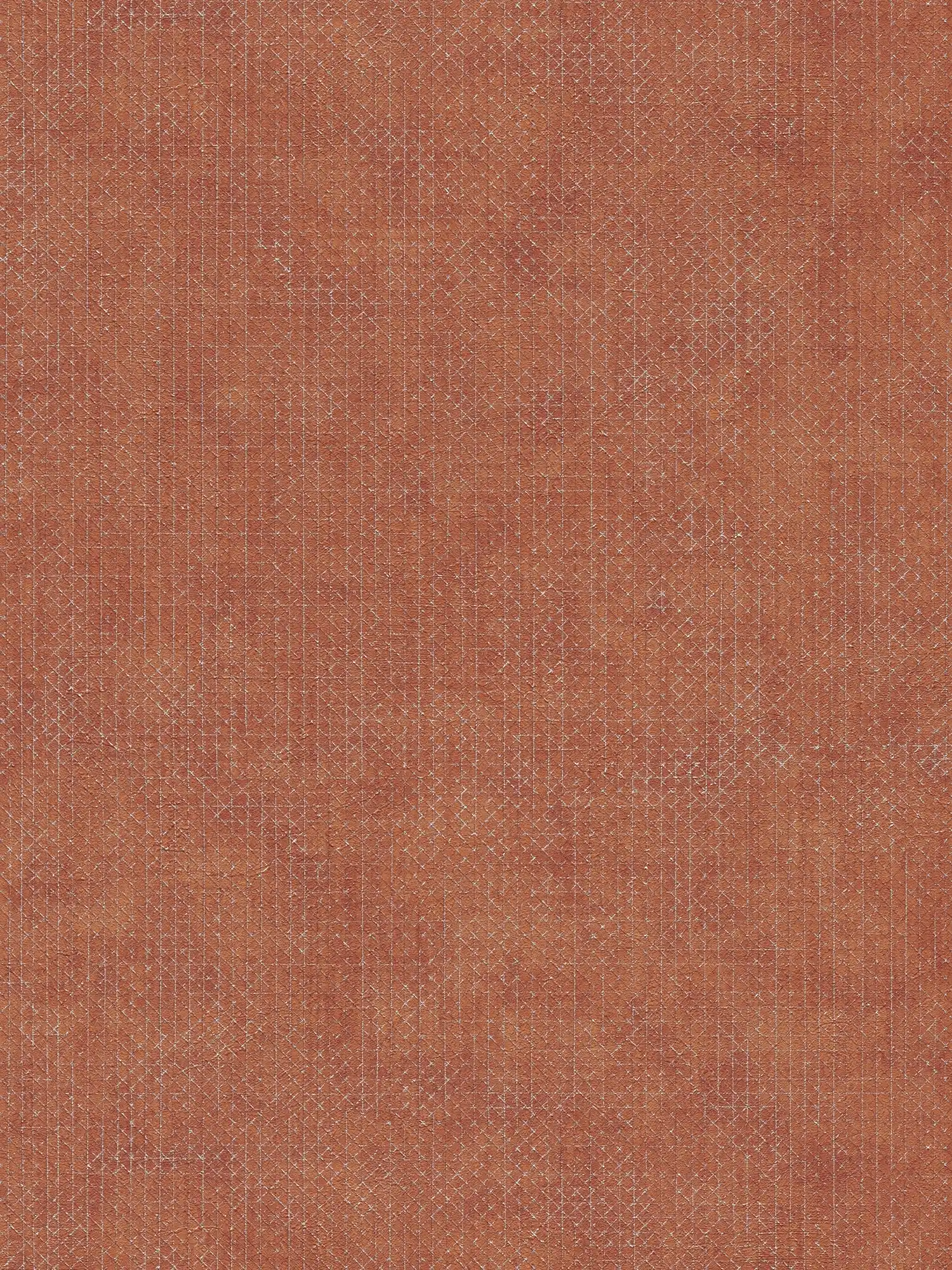 Papel pintado rojo ladrillo con textura plateada - Naranja, Rojo
