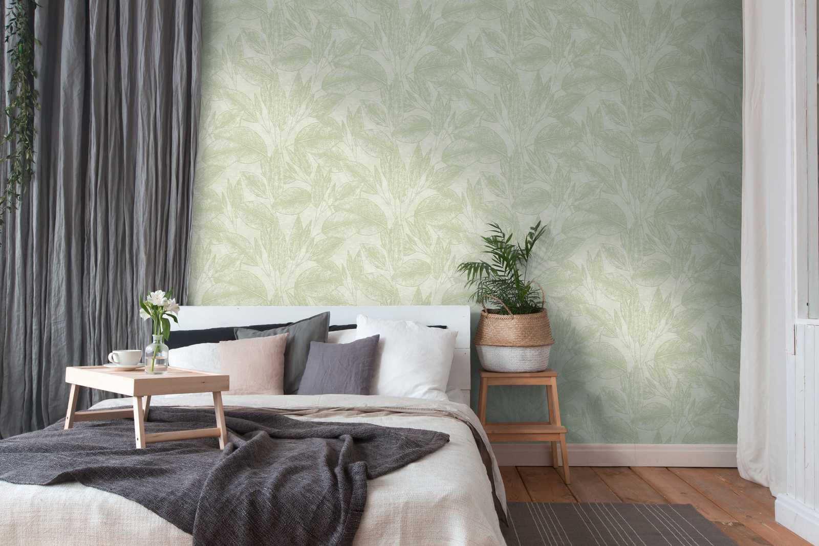             Nature non-woven wallpaper with leaves & texture pattern - green
        