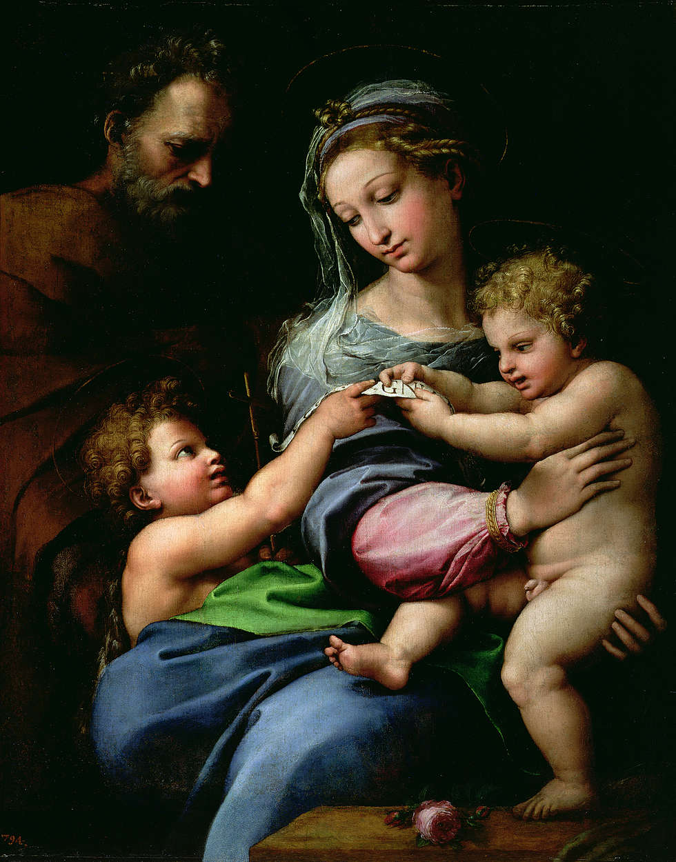             Madonna con il Roseo", murale di Raffaello
        
