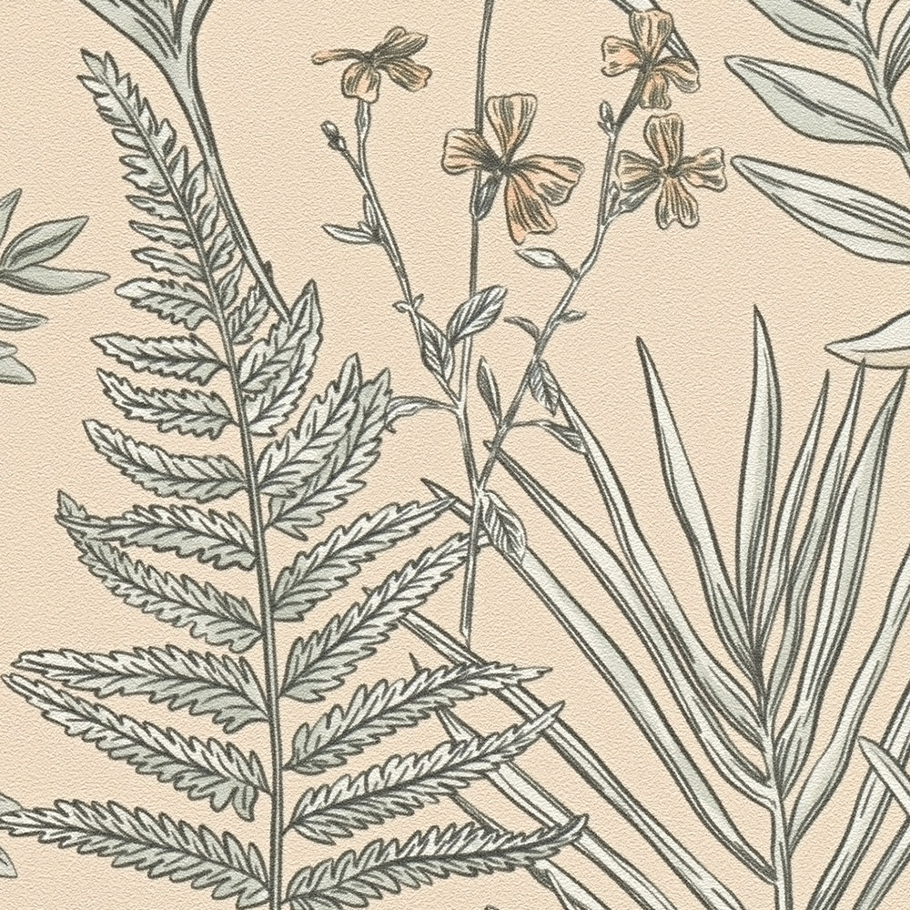             papier peint en papier moderne Floral avec fleurs & feuilles structuré - rose, beige, blanc
        
