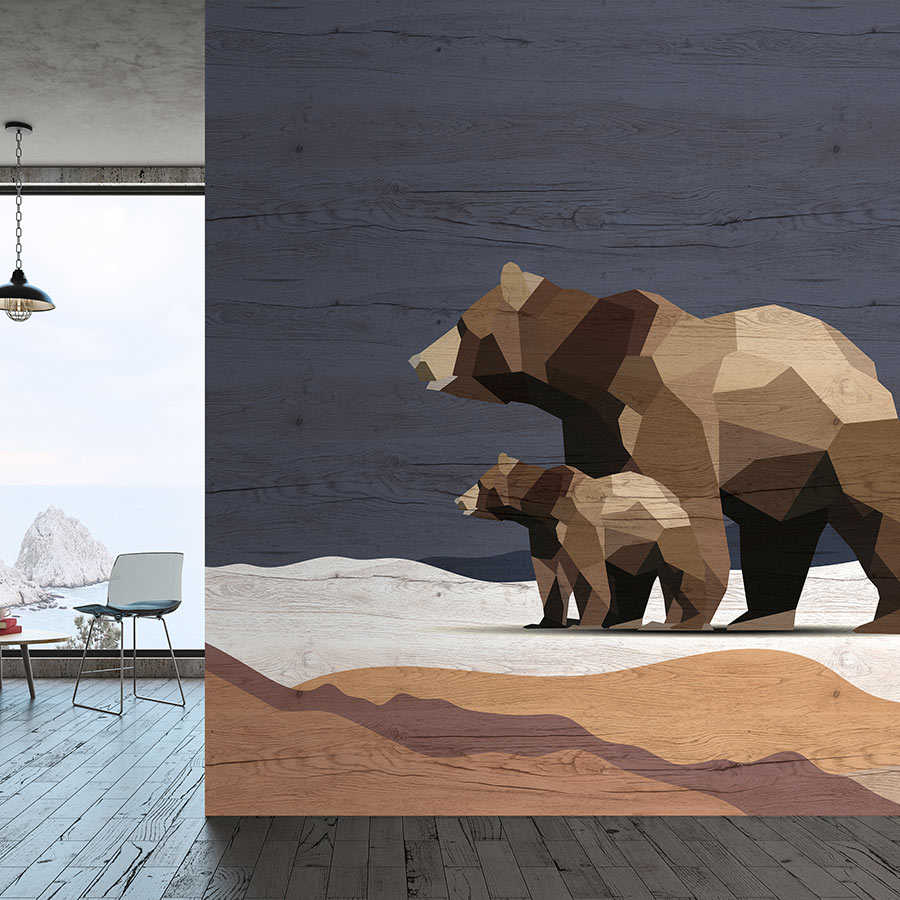         Yukon 3 - mural bears family in facet design & wood look
    