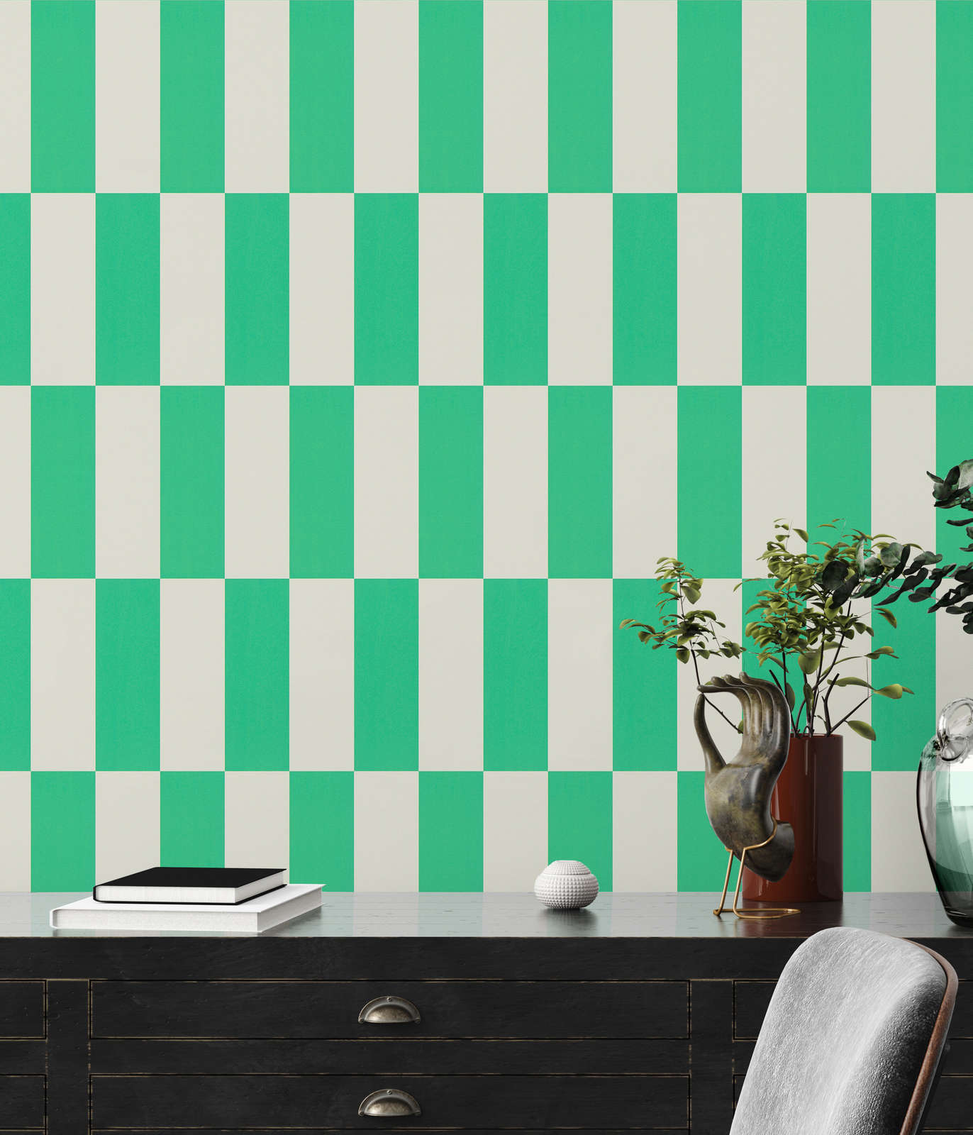            Pattern wallpaper with squares graphic pattern - green, white
        