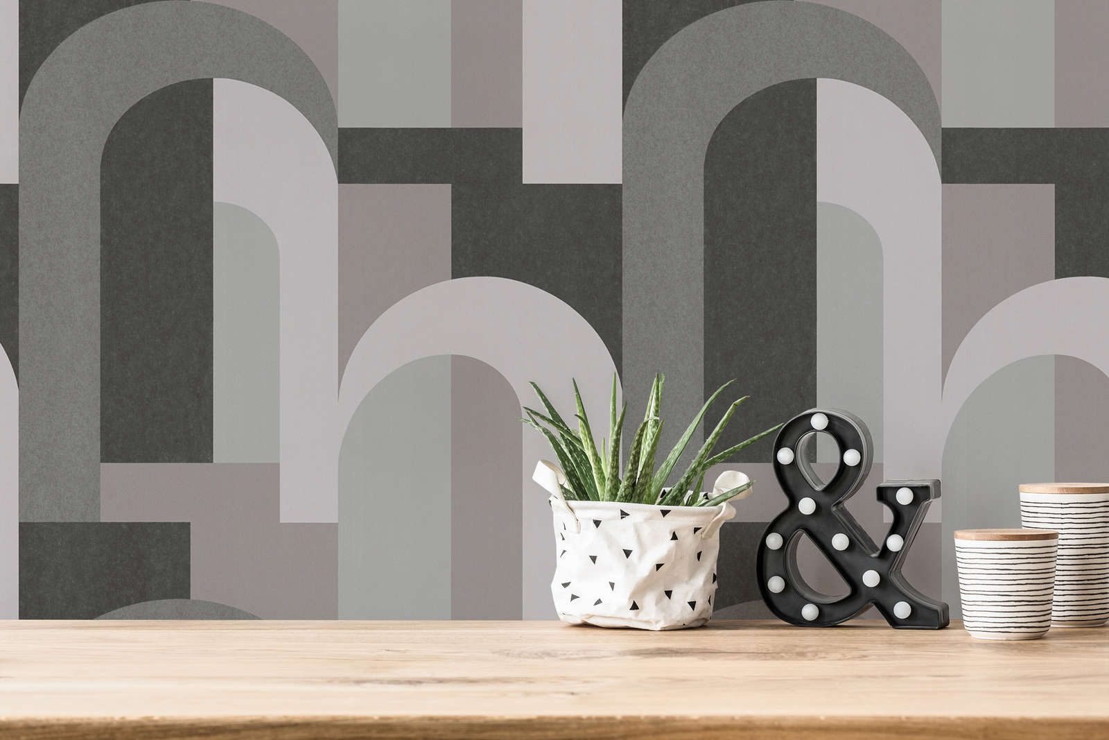             Non-woven wallpaper with bow pattern - grey, black
        