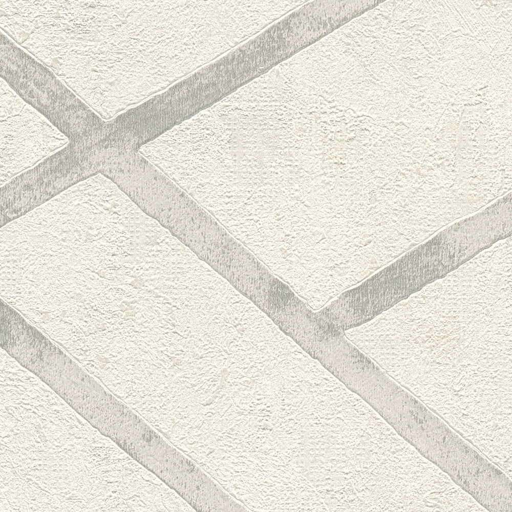             Carta da parati in cemento con motivo grafico argentato - argento, bianco
        