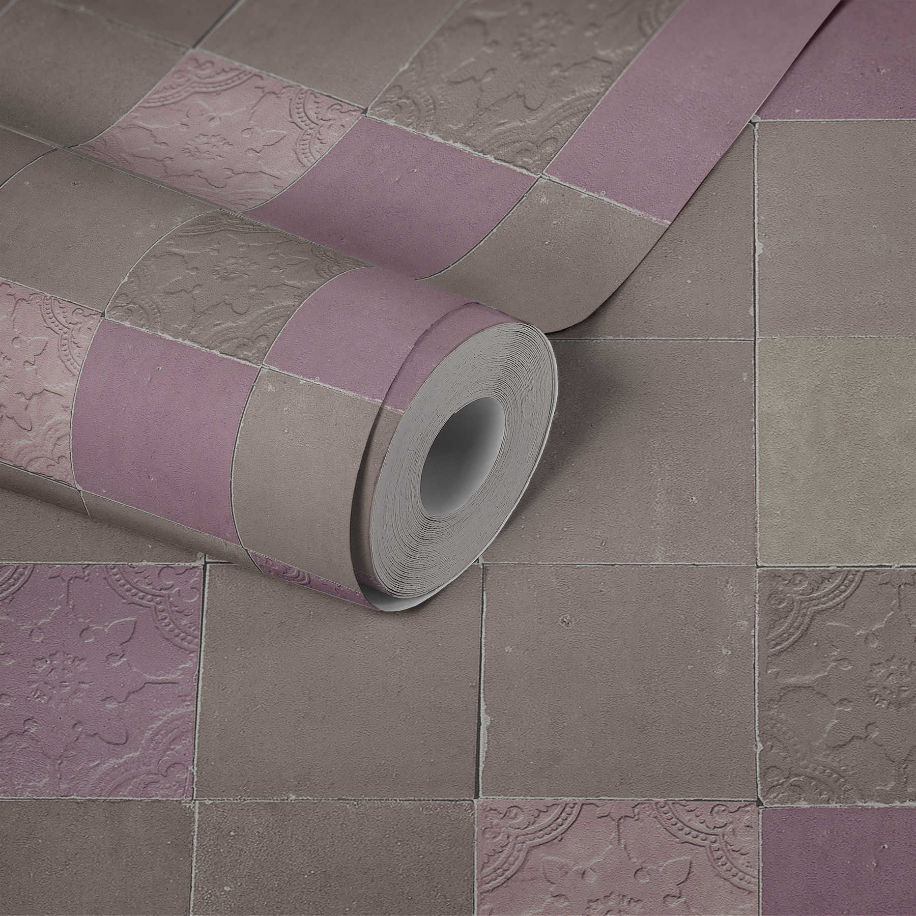             Oriental tile wallpaper - grey, purple, beige
        