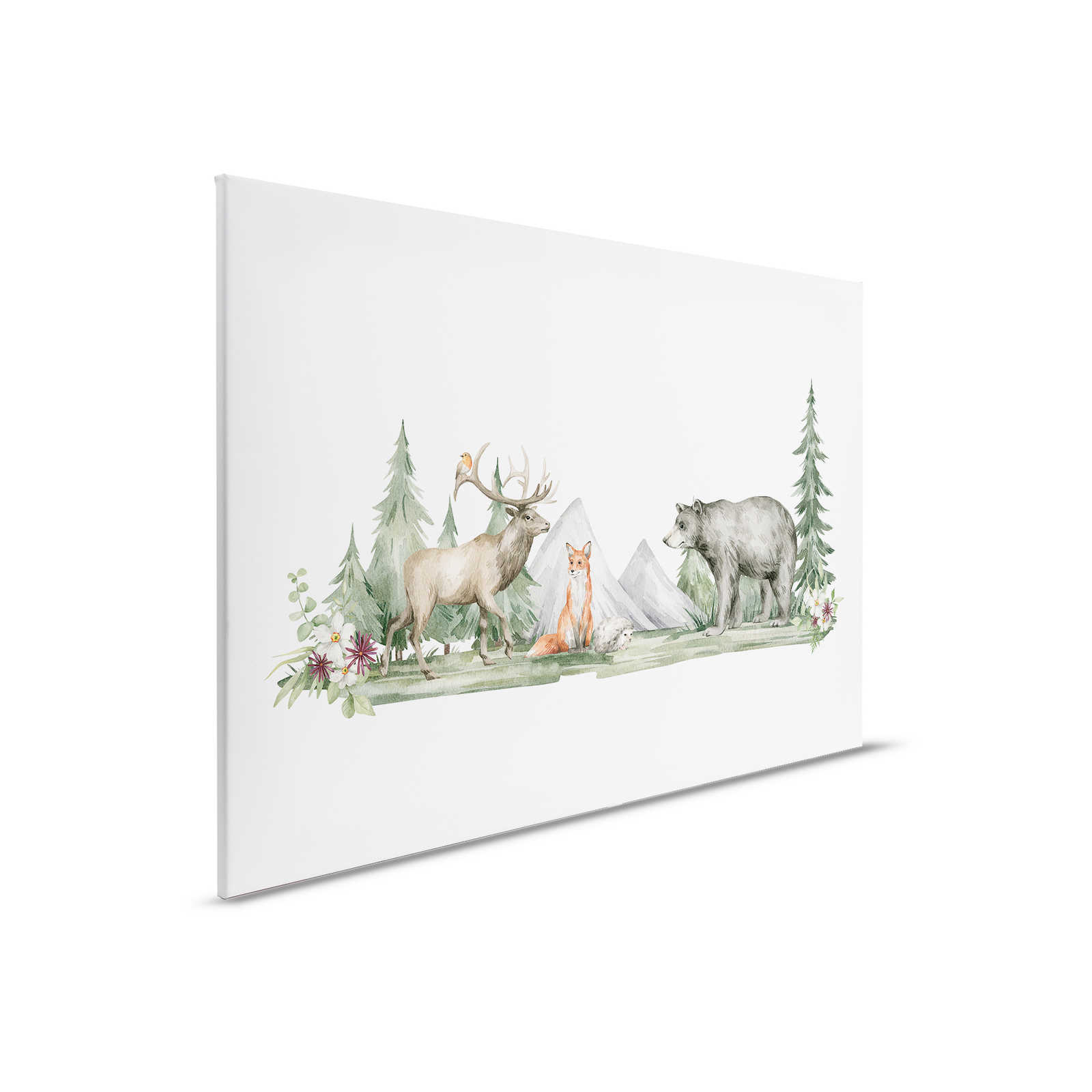 Canvas schilderij Kinderkamer met dieren in het bos - 0,90 m x 0,60 m
