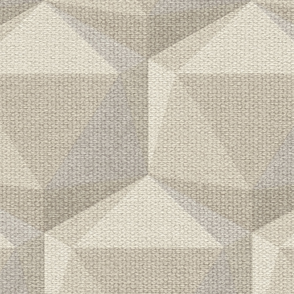             Pattern wallpaper with 3D design & linen look - beige, grey
        
