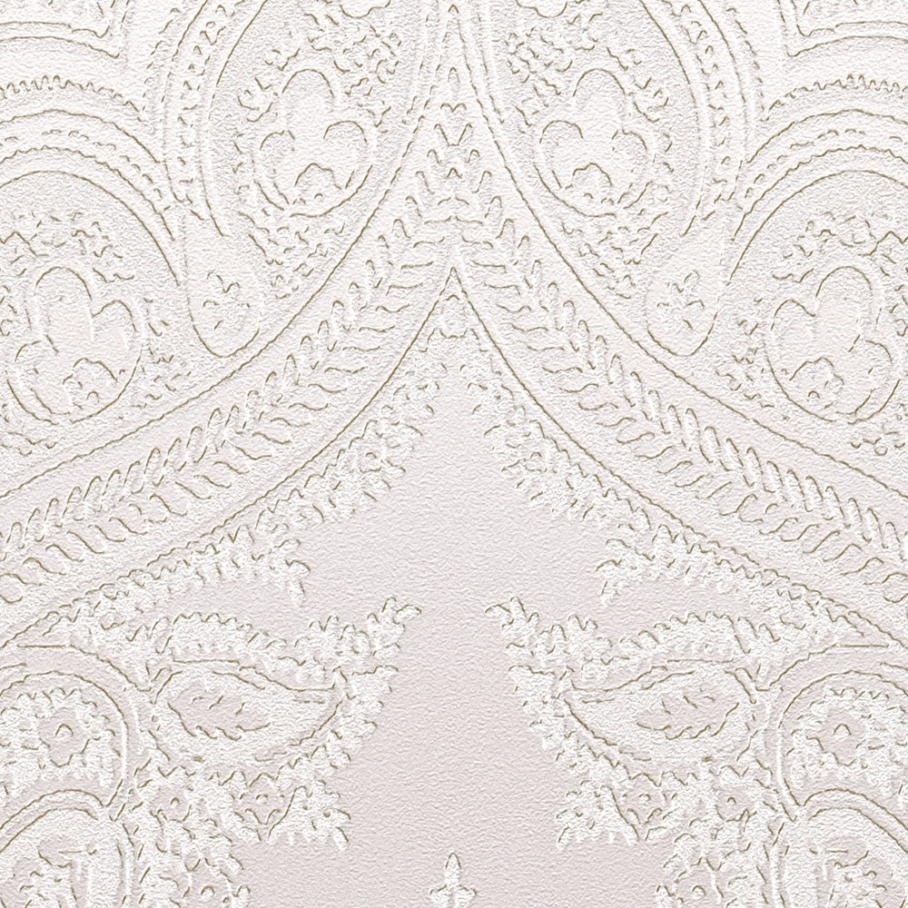             Carta da parati grigio-argento con motivo ornamentale in stile boho - metallizzata, grigia
        