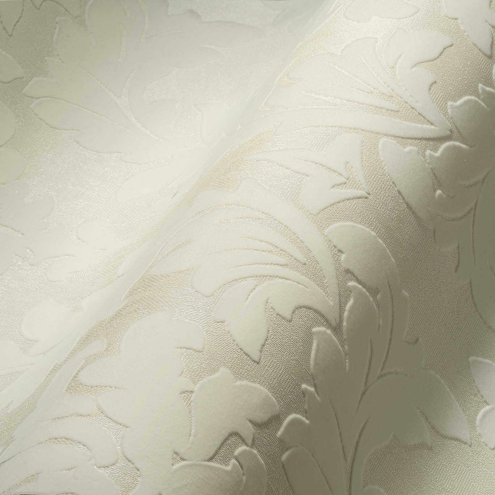             Barok behang met metaaleffect & structuurdesign - crème
        