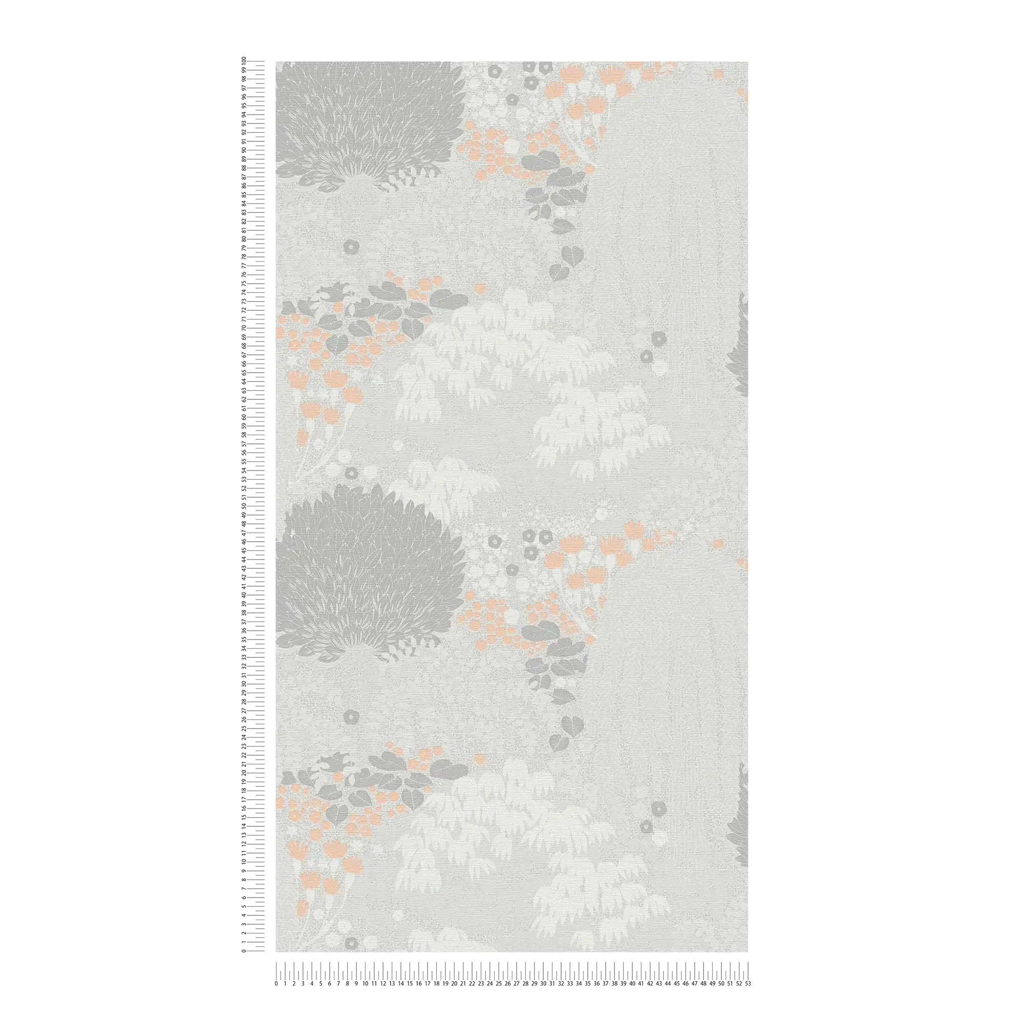             Floral non-woven wallpaper with leaves light textured, matt - light grey, white, pink
        