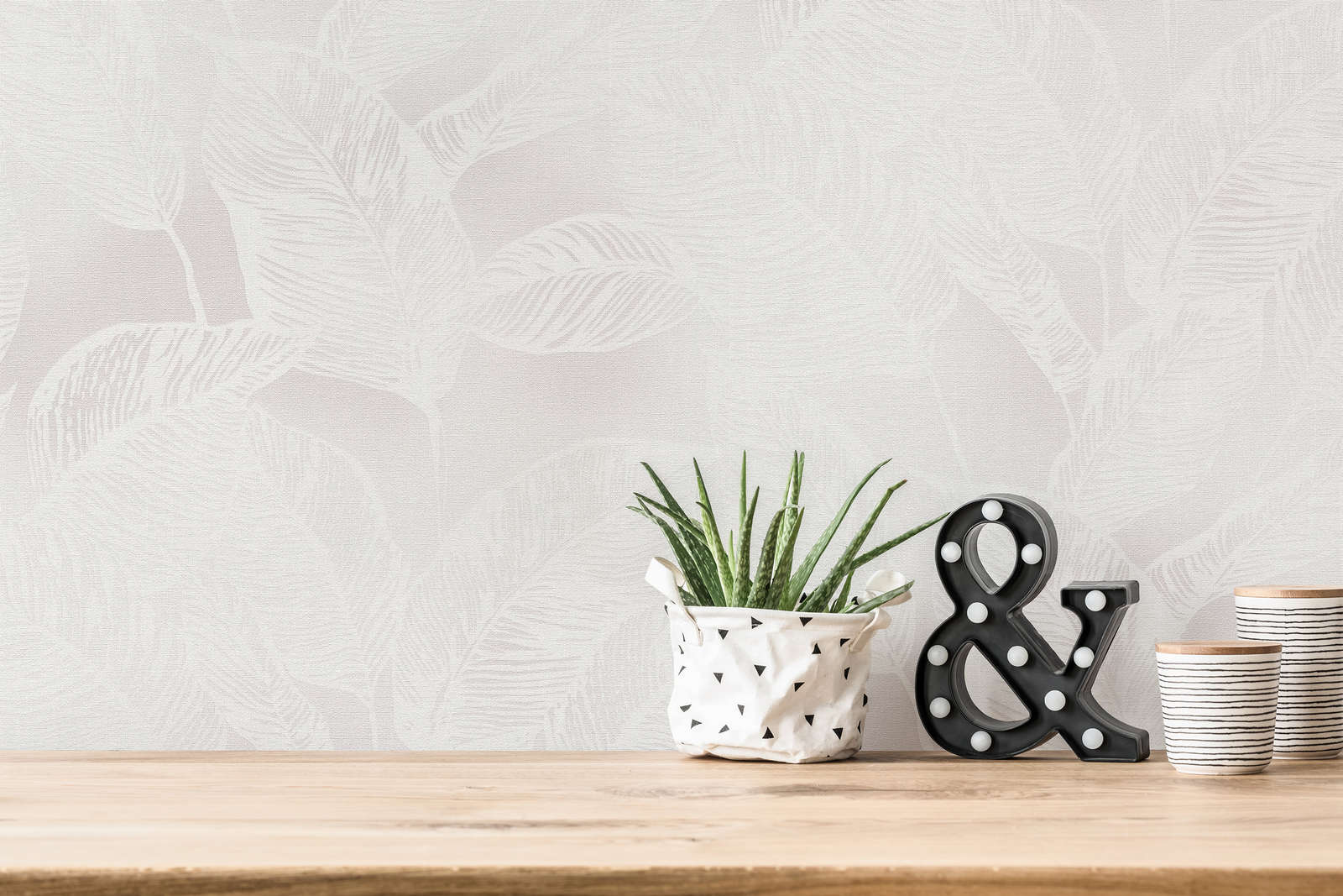             Papel pintado no tejido con hojas sin PVC - blanco, gris
        