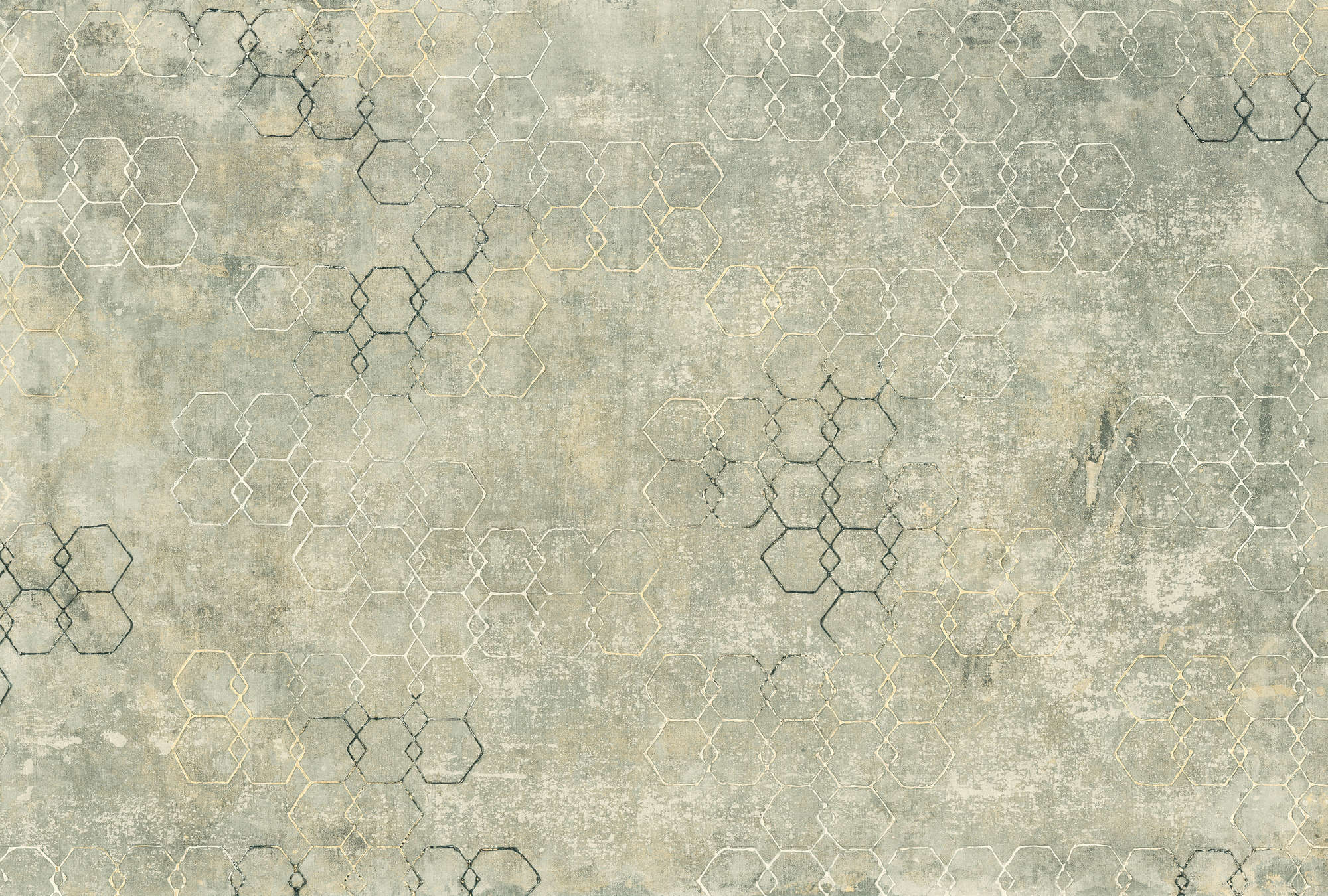             Beton Behang met Hexagon Ontwerp & Gebruikte Look - Groen, Wit, Beige
        