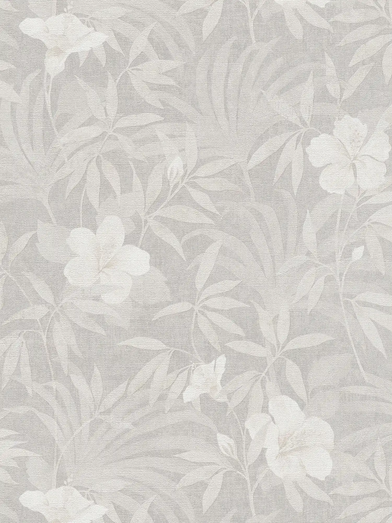 Linen optics wallpaper jungle leaves & flowers - beige, grey
