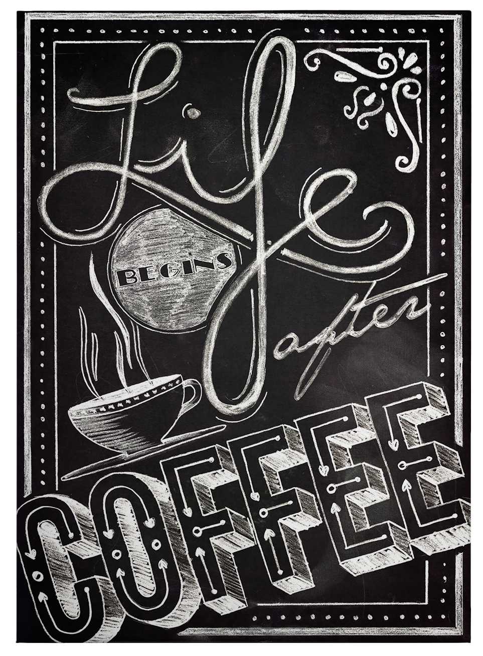             Canvas print coffeeshop sign, black and white
        