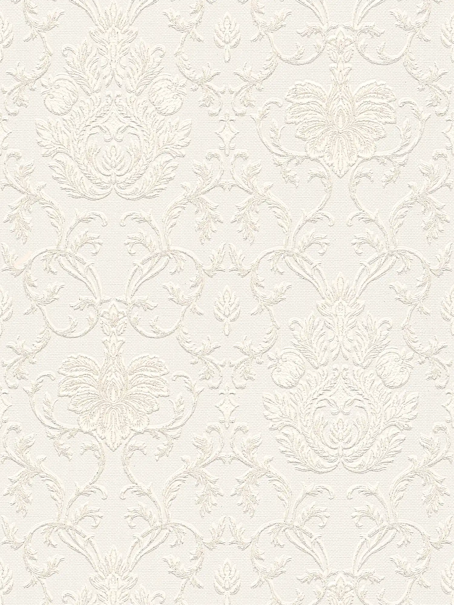         Glitter effect wallpaper with 3D ornament design - white
    