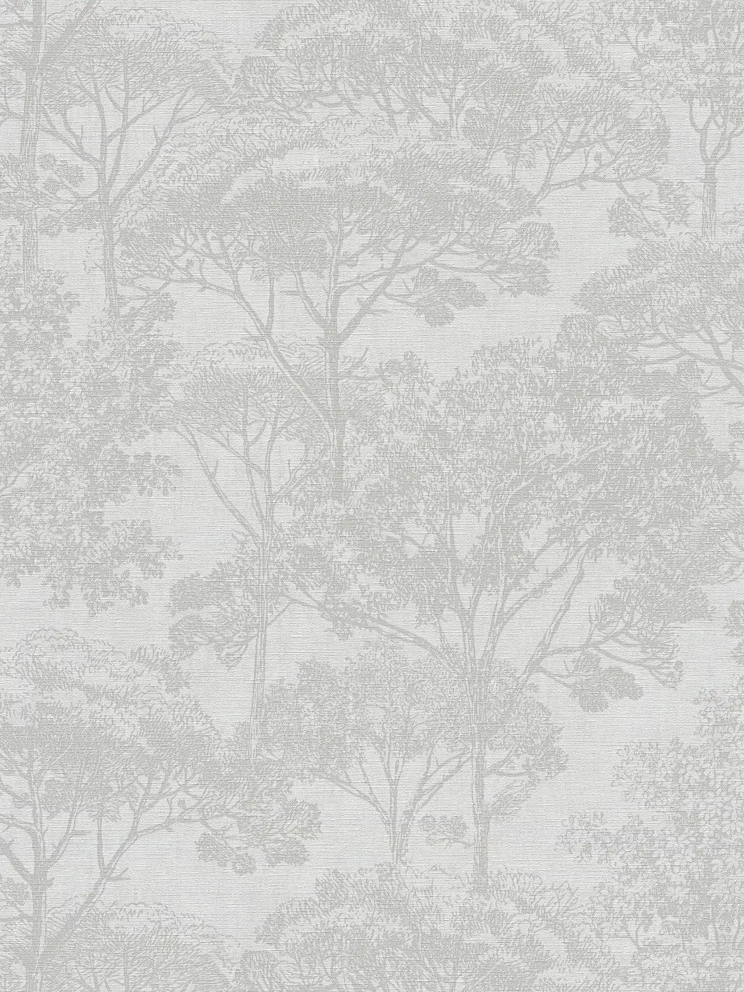 Wallpaper vintage natural pattern trees with linen look - beige, cream
