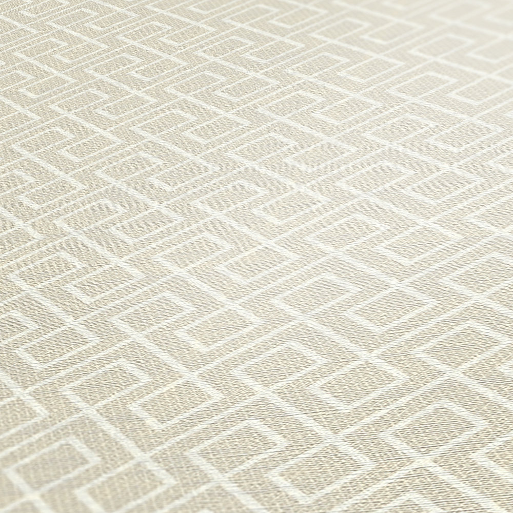             Papier peint aspect lin avec motif graphique à lignes - crème
        