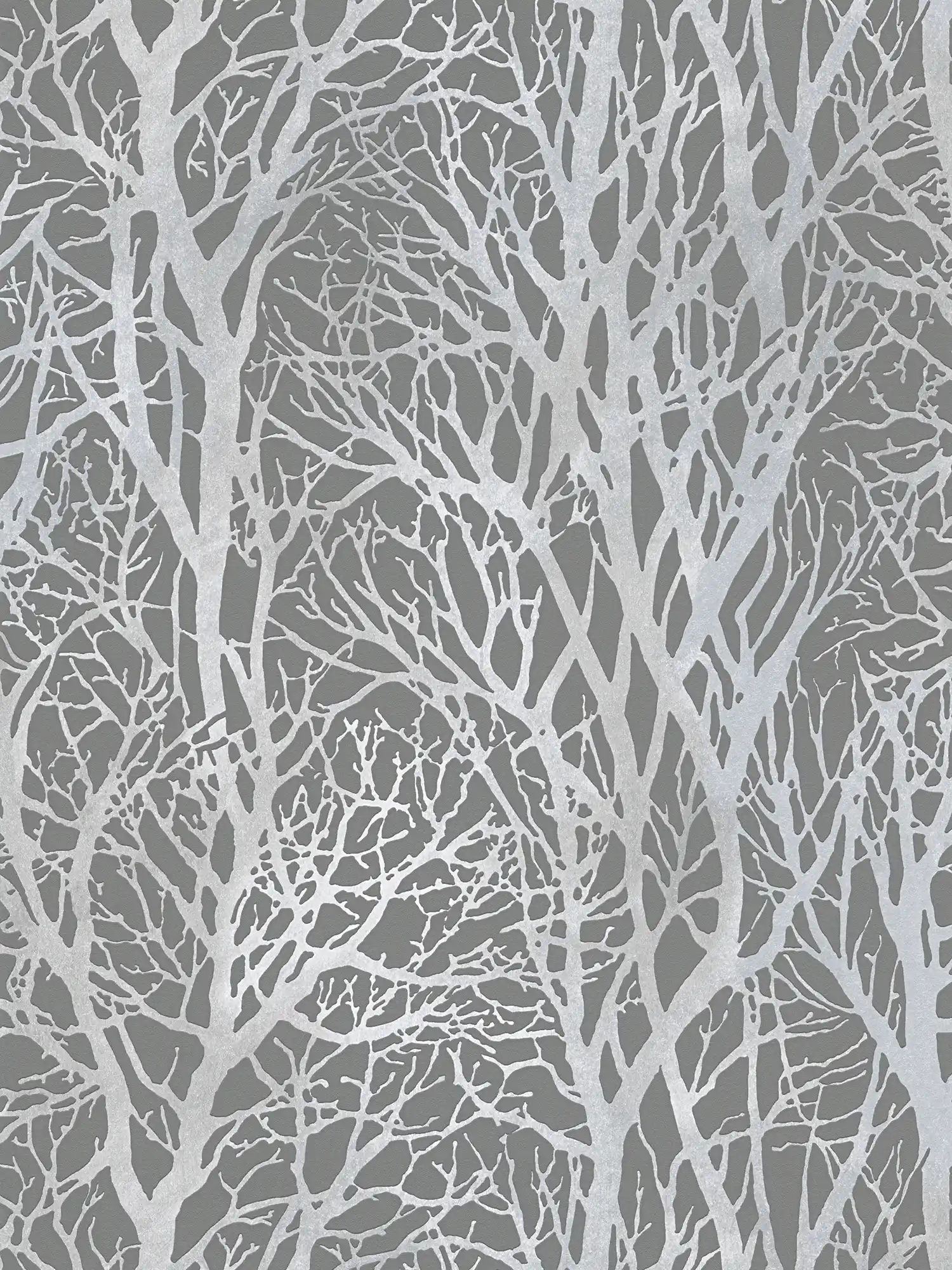 Papel pintado antracita con motivo de ramas y efecto metálico - plata, gris

