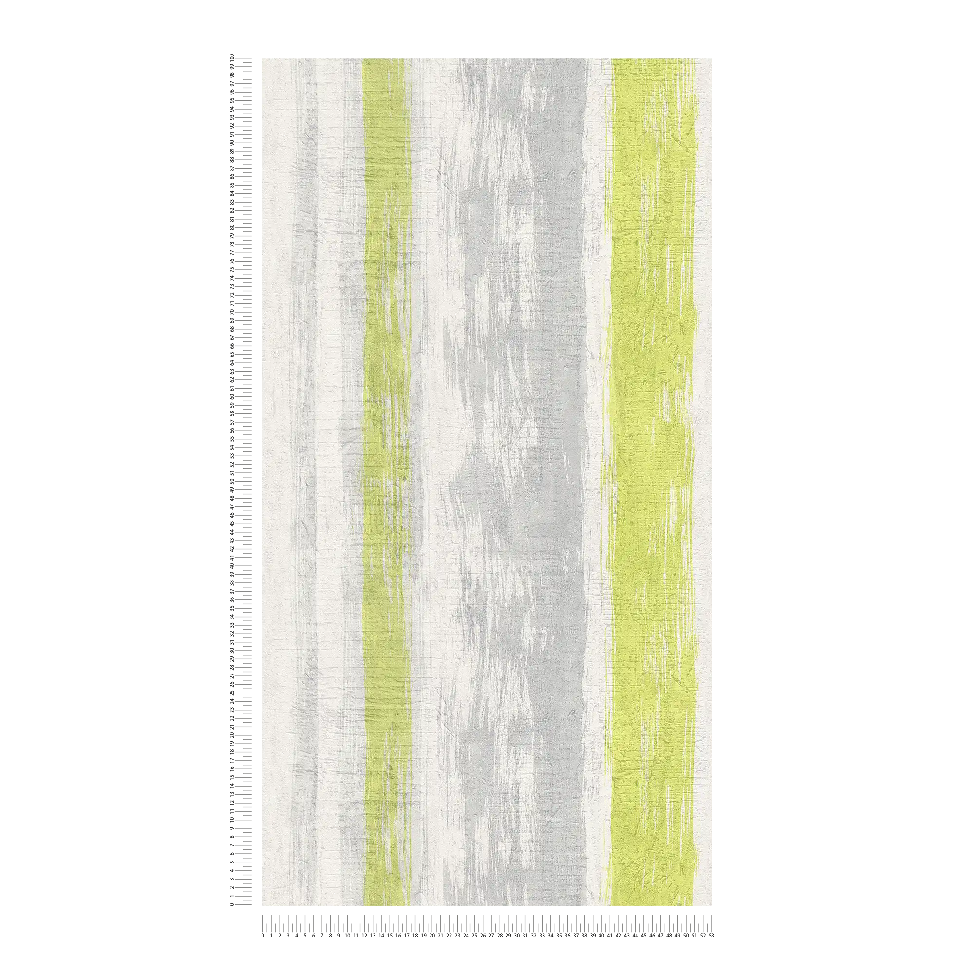             Papel pintado a rayas con estructura de yeso y acento de color - gris, verde, amarillo
        