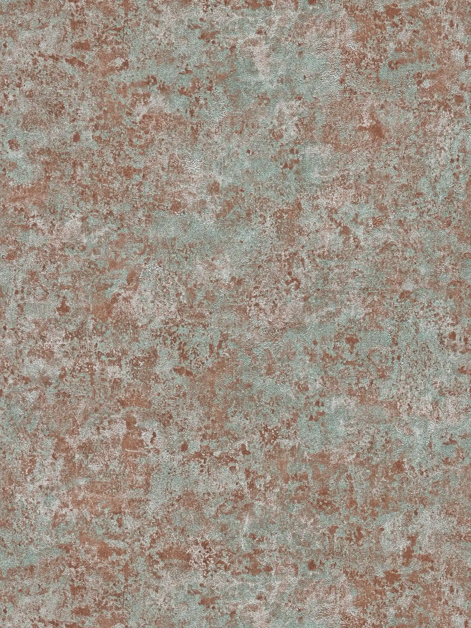 Rust optic non-woven wallpaper with gloss effect - brown, green, silver
