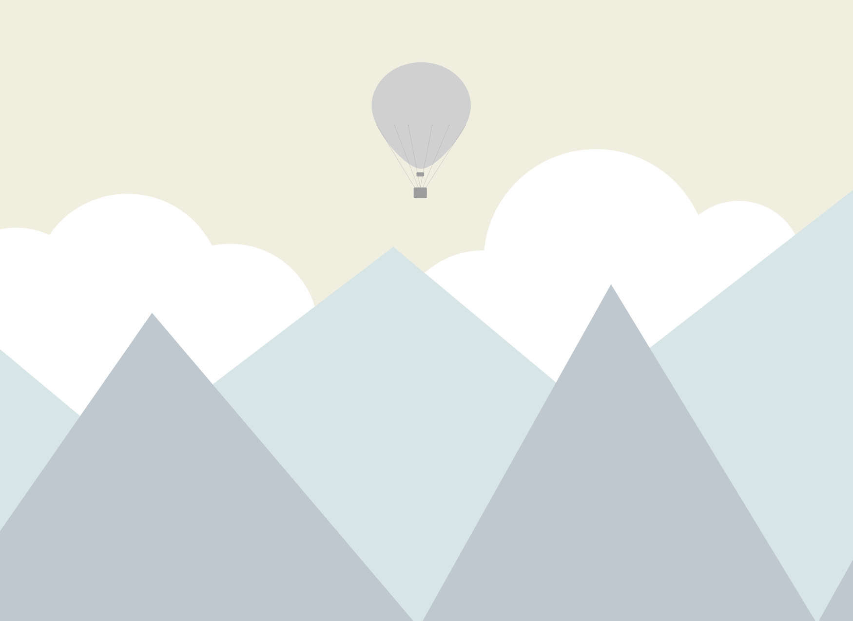             Nursery Mountains with Clouds and Hot Air Balloon Wallpaper - Yellow, Green, Grey
        