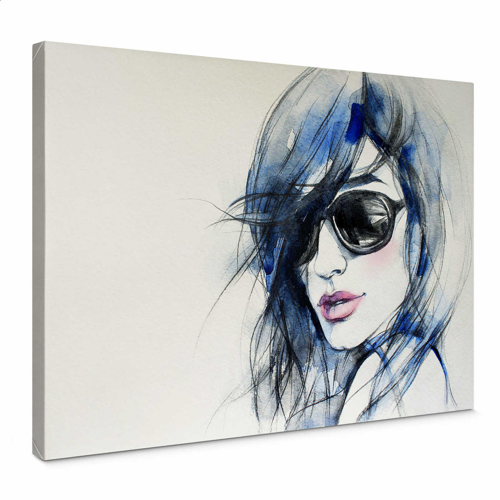 Canvas print watercolour portrait woman with sunglasses
