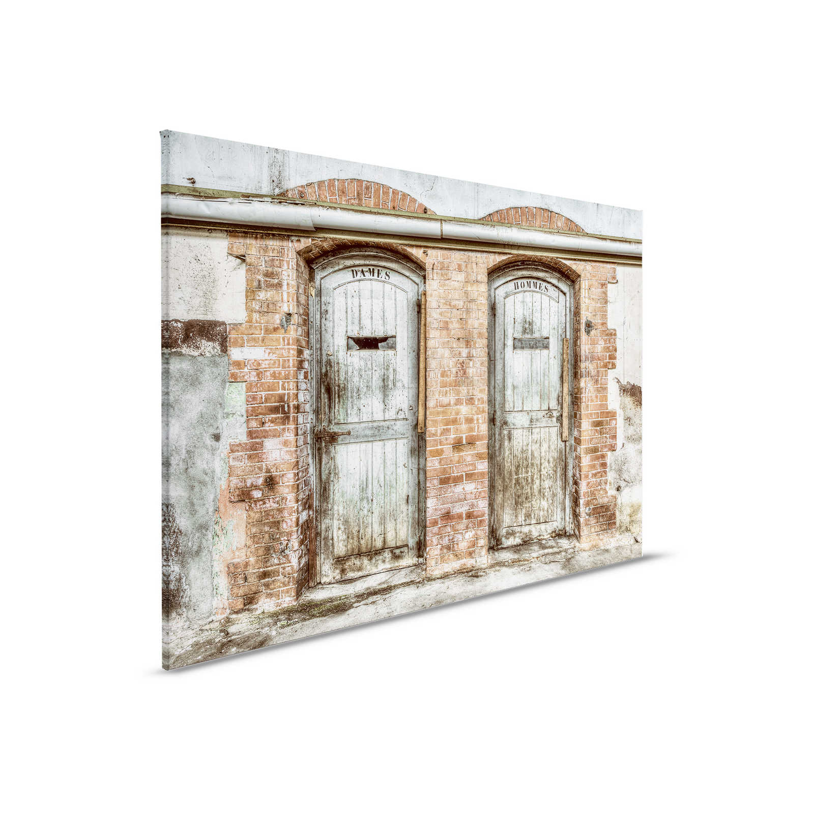         Canvas painting Stone Wall with Vintage Toilet Doors | beige, cream - 0.90 m x 0.60 m
    