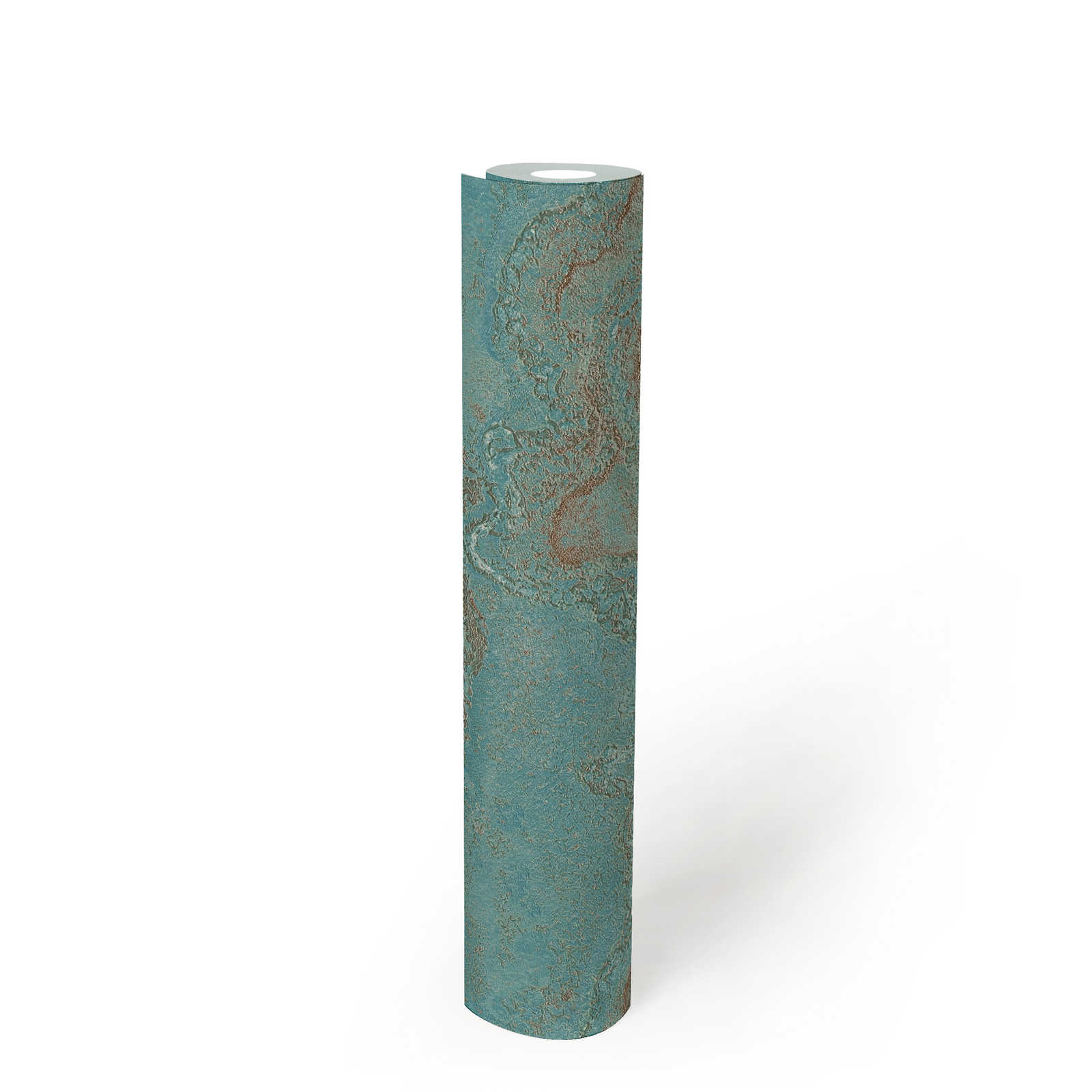             papier peint en papier intissé marbré avec effet métallique - bleu, turquoise, or
        
