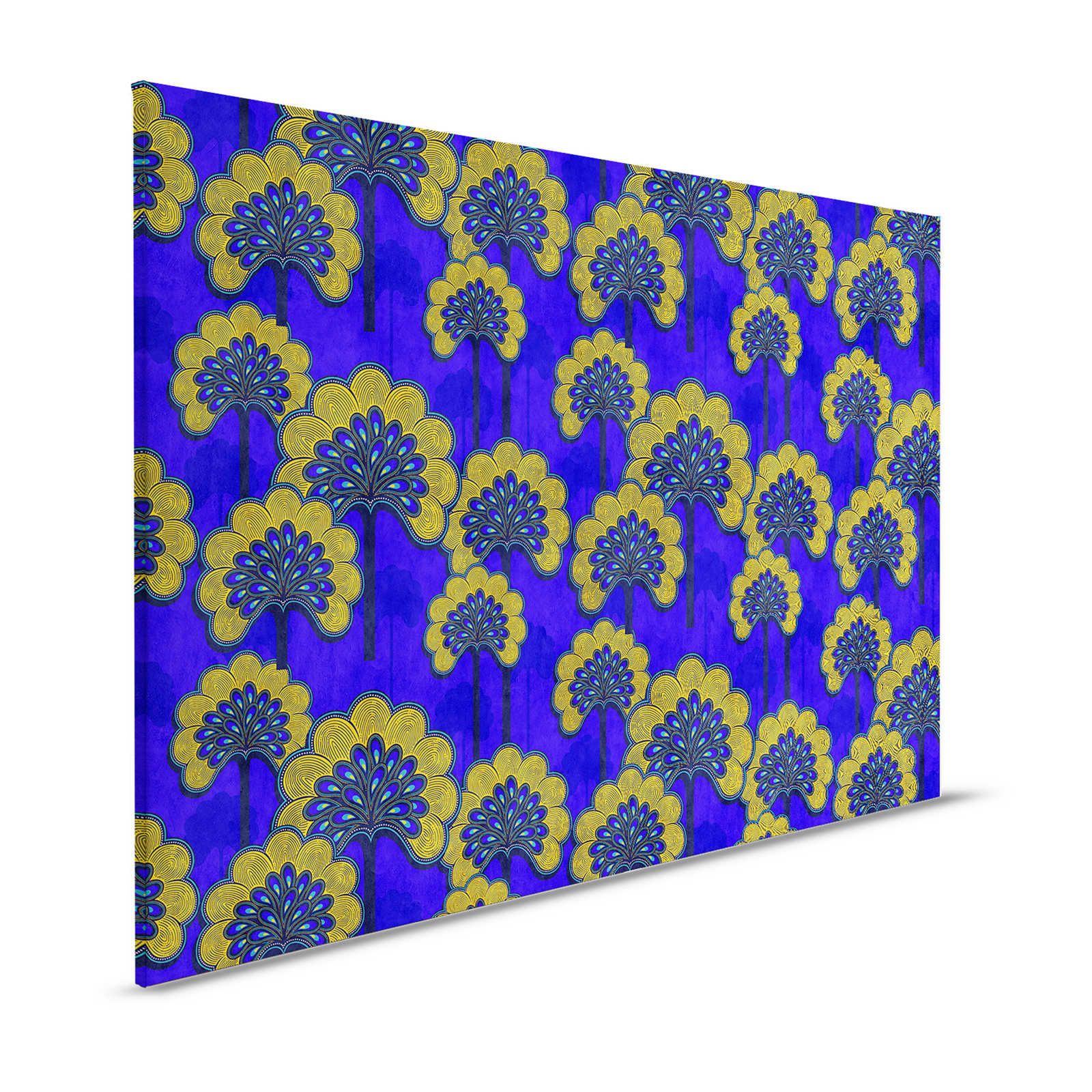 Dakar 1 - Toile motif tissu africain bleu & jaune - 1,20 m x 0,80 m
