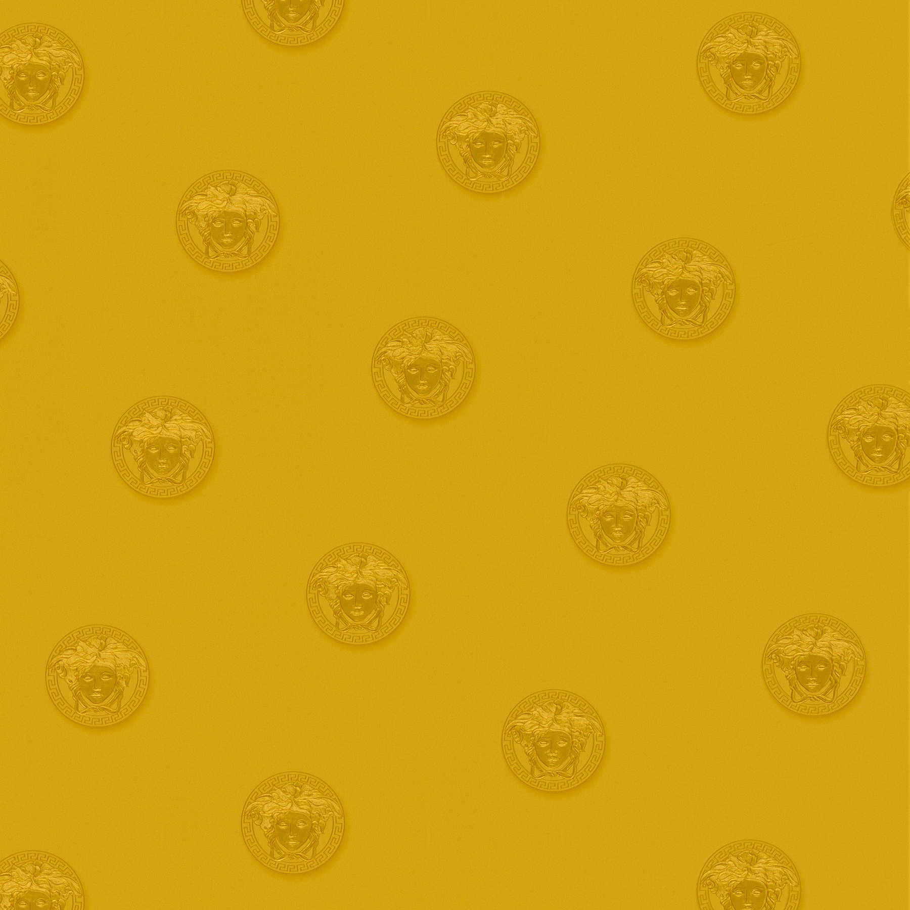 Golden VERSACE non-woven wallpaper with Medusa motif - metallic
