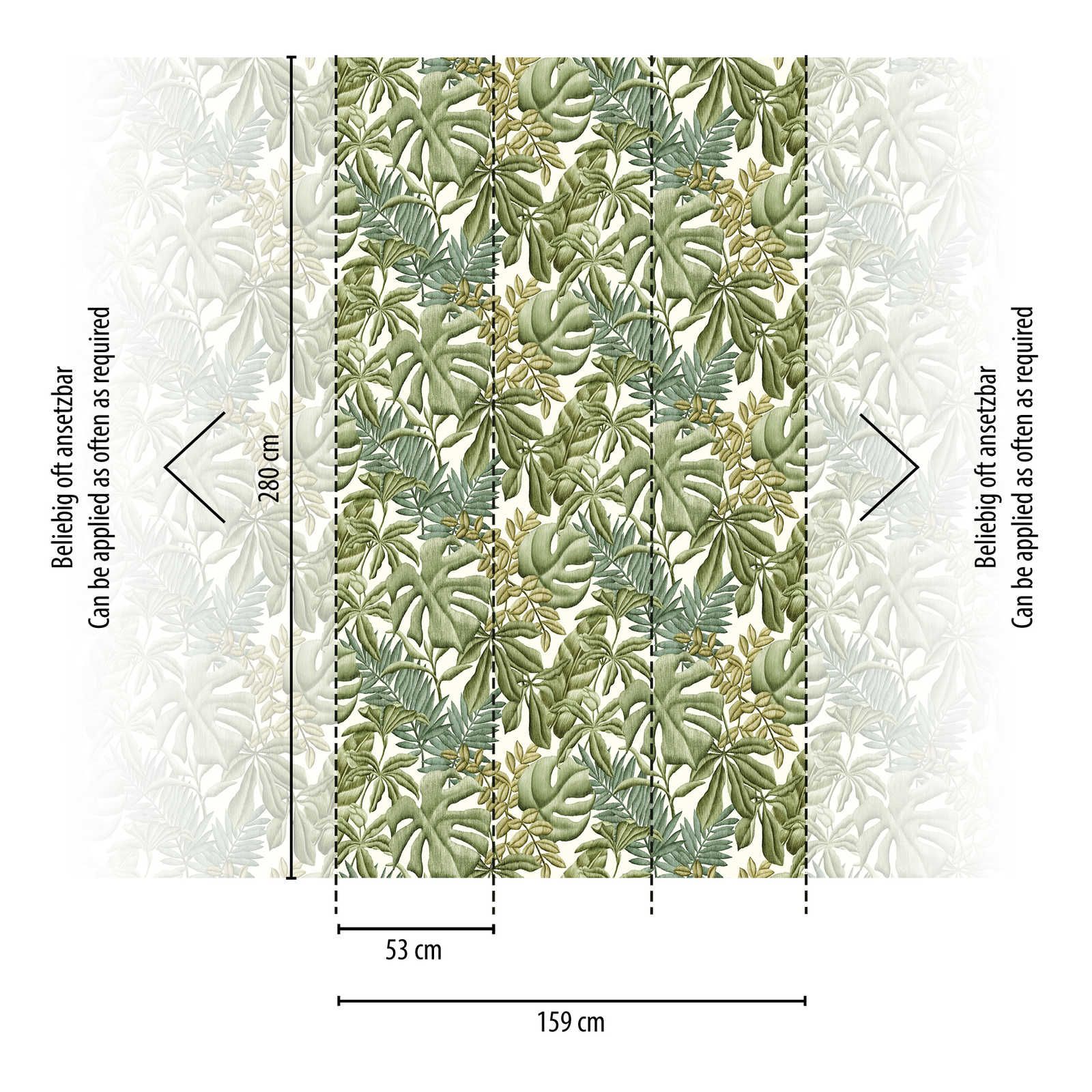             Non-woven wallpaper with various leaves - green, cream
        