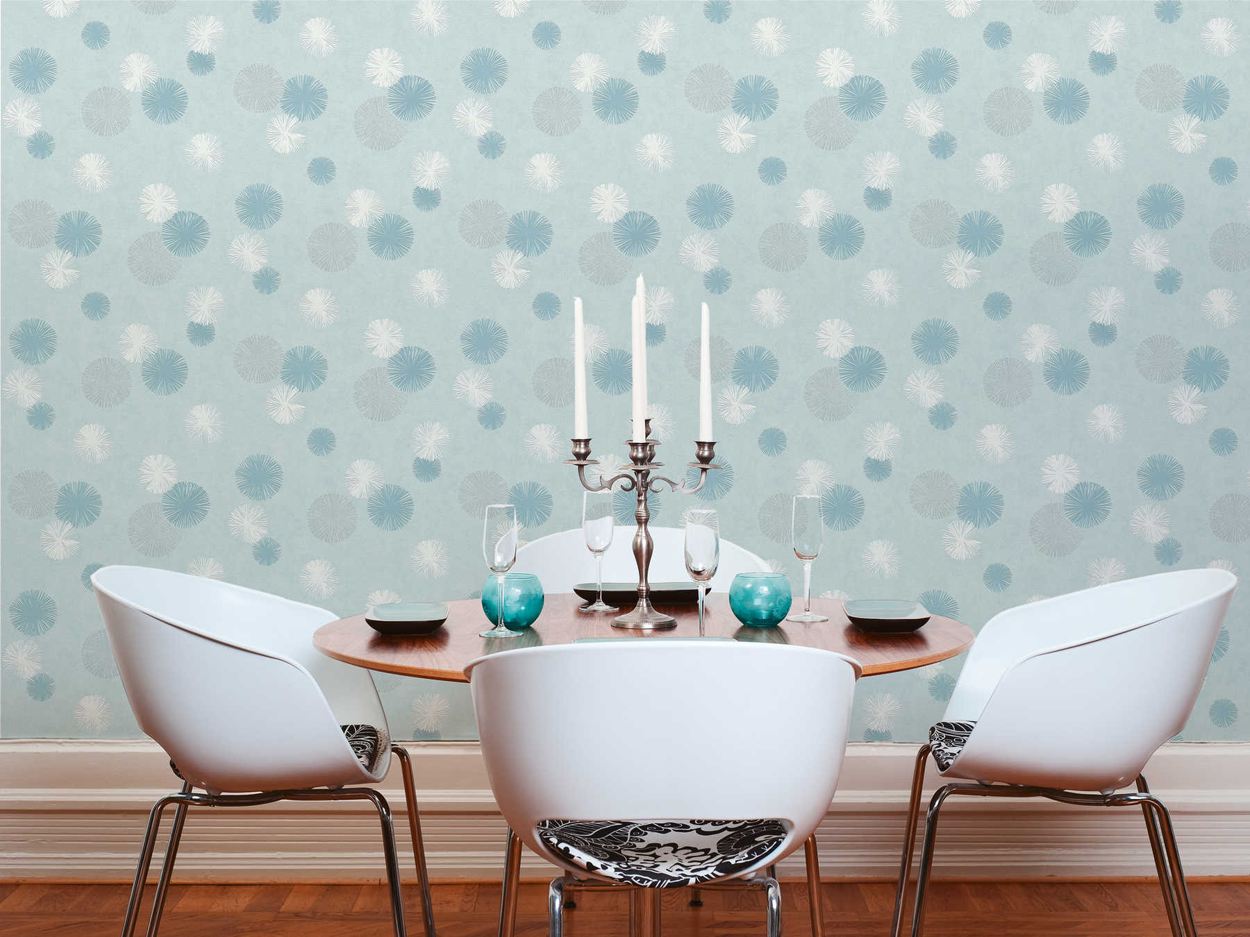             Mint green non-woven wallpaper with modern design - blue
        