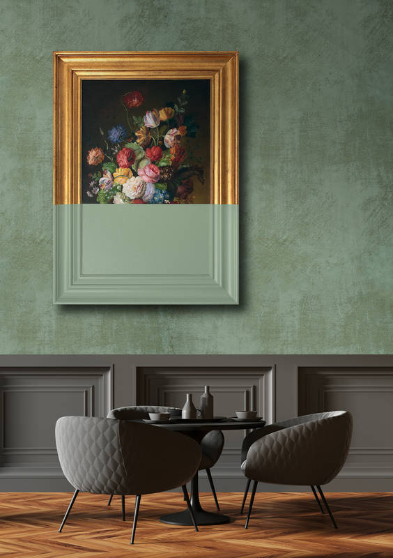             Frame 3 - Photopapier peint Oeuvre d'art repeinte, Vert - structure essuyée - Vert, cuivre | Premium intissé lisse
        